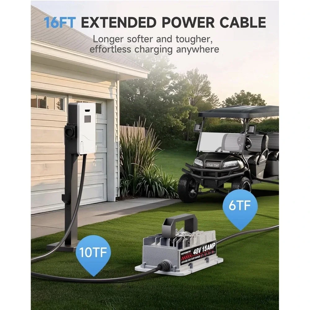Golf Cart Charger, 48V 15A Golf Cart Battery Charger for EZGO RXV & TXT with 3 P